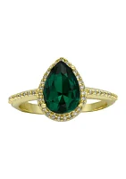 Lab Created Gold Tone Emerald Pear Cut Halo Pave Band