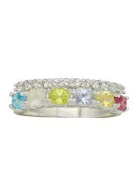 Lab Created Silver Tone Multi CZ Double Row Pave Band Ring