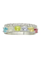 Lab Created Silver Tone Multi CZ Double Row Pave Band Ring