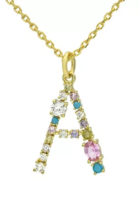 Lab Created Gold Tone Multi Cubic Zirconia Pavé Initial Necklace