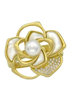 Lab Grown Gold Tone Mother of Pearl Flower Ring