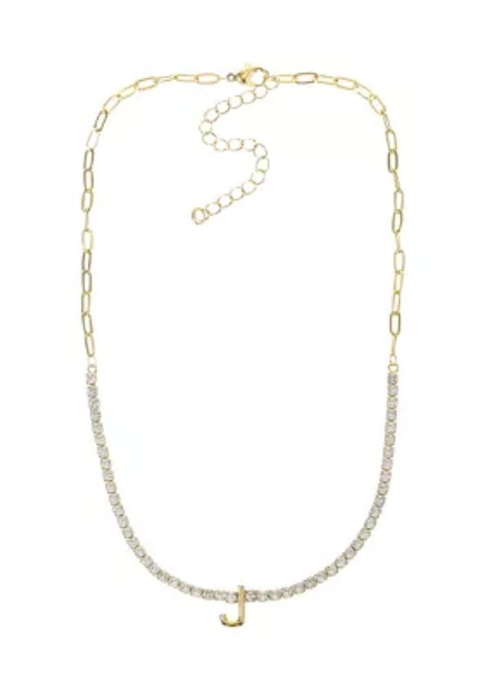 Lab Created Gold Tone Cubic Zirconia Initial Tennis Necklace