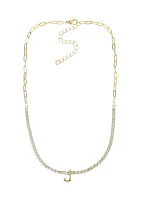 Lab Created Gold Tone Cubic Zirconia Initial Tennis Necklace