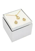 Lab Grown Gold Tone Champagne Pear Stone Cubic Zirconia Necklace and Earrings Set