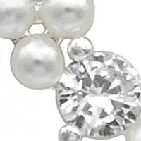 Lab Created Silver Tone Pearl & CZ Pave Heart Earrings