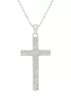 Lab Created Silver Tone Cubic Zirconia Pavé Cross Pendant Necklace