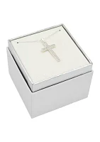 Lab Created Silver Tone Cubic Zirconia Pavé Cross Pendant Necklace