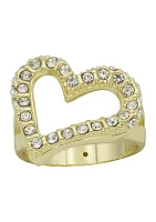 Gold Tone Pavé Cubic Zirconia Open Heart Ring