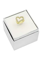 Gold Tone Pavé Cubic Zirconia Open Heart Ring