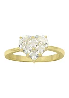 Gold Tone Square and Half Moon Cubic Zirconia Heart Ring