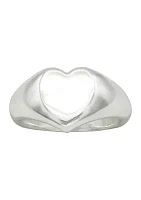 Silver Tone Heart Signet Band Ring