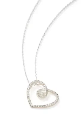 Lab Grown Silver Tone Cubic Zirconia Open Swirl Heart Pendant Necklace