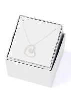 Lab Grown Silver Tone Cubic Zirconia Open Swirl Heart Pendant Necklace