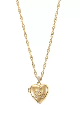 Gold Tone and Pavé Cubic Zirconia Initial Locket Pendant Necklace