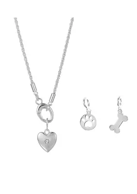 Silver Tone Carabiner Pet Themed Necklace with Interchangeable Charms Set