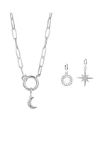 Silver Tone Carabiner Celestial Themed Charm Necklace Set