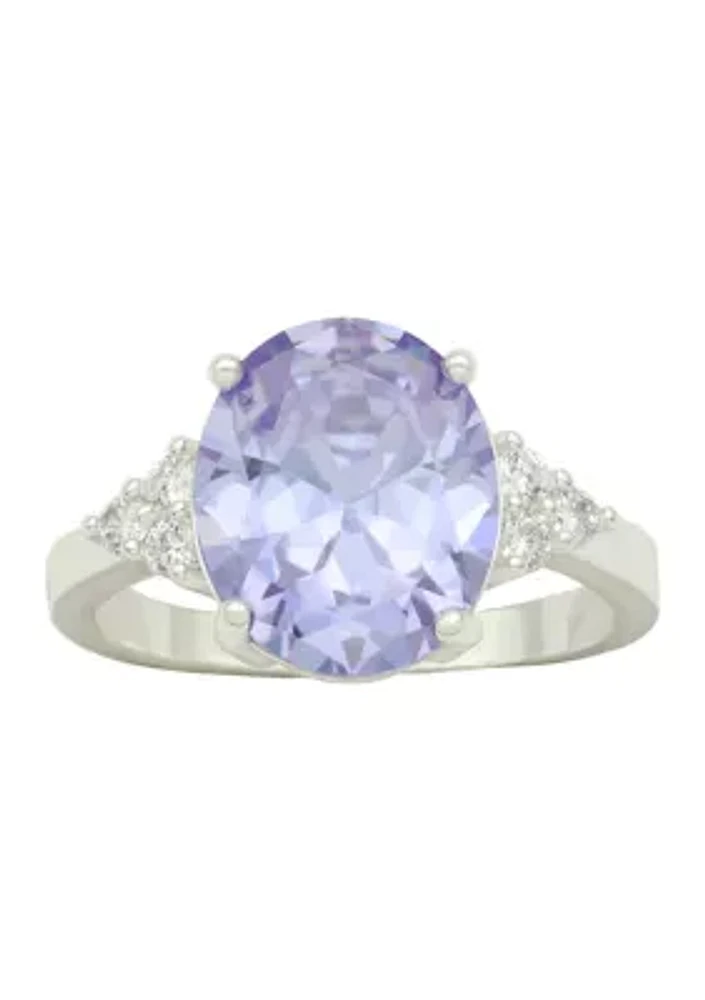 Lab Grown Silver Tone Light Amethyst Oval Stone Ring