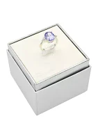 Lab Grown Silver Tone Light Amethyst Oval Stone Ring