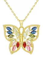 Lab Created Gold Tone Multi CZ & Crystal Marquise Stone Butterfly Pendant Necklace