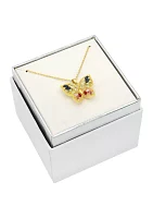 Lab Created Gold Tone Multi CZ & Crystal Marquise Stone Butterfly Pendant Necklace