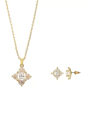 Lab Grown Gold Tone Square and Half Moon Cubic Zirconia Necklace and Earrings Set