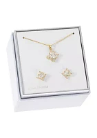 Lab Grown Gold Tone Square and Half Moon Cubic Zirconia Necklace and Earrings Set