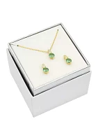 Lab Created Gold Tone Green Crystal and CZ Linear Drop Necklace and Earring Set