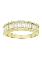 Lab Grown Gold Tone Emerald Cut Stone Textured Eternity Band Ring