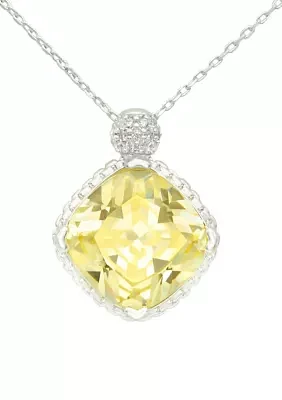 Lab Grown Silver Tone Cushion Cut Jonquil Pendant Necklace