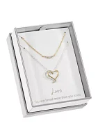 Lab Created Two Tone CZ Pendant Heart Duo Necklace