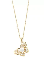 Lab Grown Gold Tone Butterfly Pendant with Pearl and Cubic Zirconia Necklace