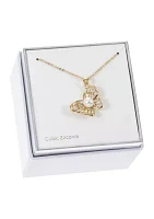 Lab Grown Gold Tone Butterfly Pendant with Pearl and Cubic Zirconia Necklace