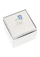 Lab Grown Silver Tone Cushion Cut Sapphire Crystal with Pavé Cubic Zirconia Band Ring