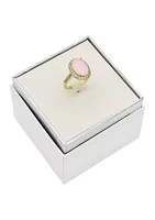 Lab Grown Gold Tone Oval Rose Crystal Pavé Cubic Zirconia Halo Ring