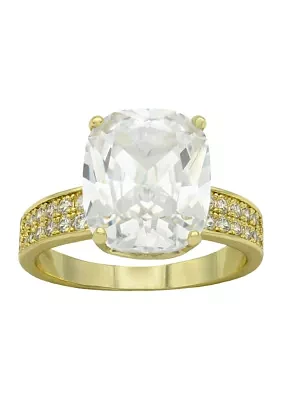 Lab Grown Gold Tone Cushion Cut Cubic Zirconia Double Row Pavé Band Ring