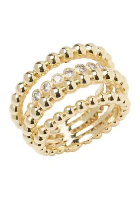 Gold Tone Lab Grown Cubic Zirconia Beaded Faux Stack Band Ring