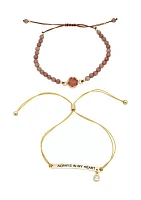 Duo Rose Quartz Engraved Gold Bracelets