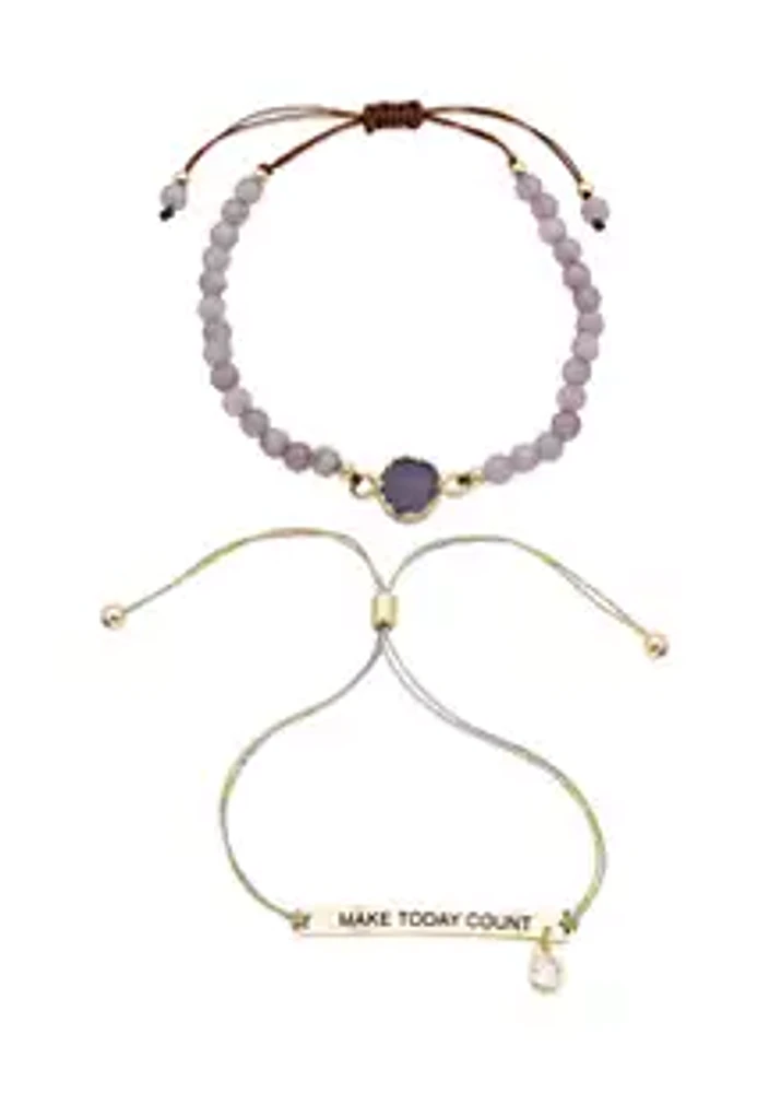 Wonderly Duo Amethyst Engraved Gold Bracelets