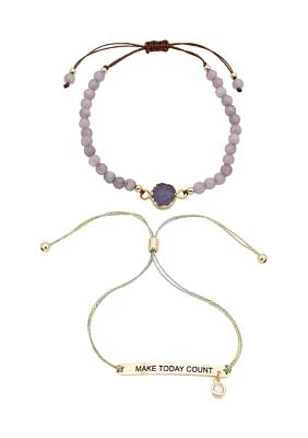 Duo Amethyst Engraved Gold Bracelets