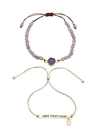 Duo Amethyst Engraved Gold Bracelets