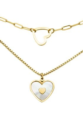 Lab Created Gold Duo Polished Mother of Pearl Heart Set of Necklaces