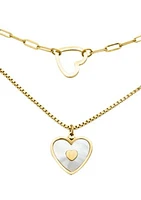 Lab Grown Gold Duo Polished Mother of Pearl Heart Set of Necklaces