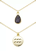 Lab Grown Gold Duo February Birthstone Cubic Zirconia Pendant Necklace Set