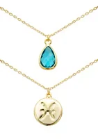 Wonderly Lab Created Gold Duo March Birthstone CZ Pendant