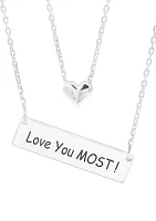 Lab Grown Silver Heart and Love Pendant Necklace