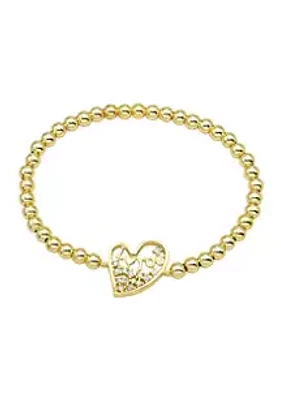 Wonderly Gold Plated Cubic Zirconia Heart Beaded Stretch Bracelet