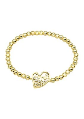 Gold Plated Cubic Zirconia Heart Beaded Stretch Bracelet