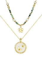 Gold Duo Beaded Flower and Butterfly Disk Set of Necklaces