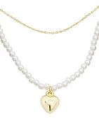 Gold Duo Chain and Pearl Heart Locket Necklace - Set of 2