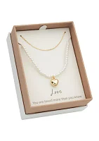 Gold Duo Chain and Pearl Heart Locket Necklace - Set of 2